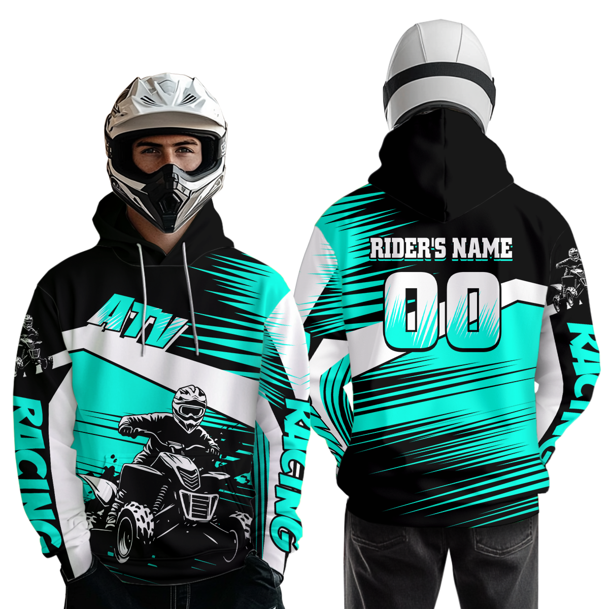 Custom Turquoise ATV Motocross Hoodie Jersey Kids Youth Quad Racing Hoodie Shirt For Men Women NHN001