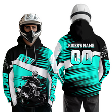 Load image into Gallery viewer, Custom Turquoise ATV Motocross Hoodie Jersey Kids Youth Quad Racing Hoodie Shirt For Men Women NHN001