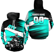 Load image into Gallery viewer, Custom Turquoise ATV Motocross Hoodie Jersey Kids Youth Quad Racing Hoodie Shirt For Men Women NHN001