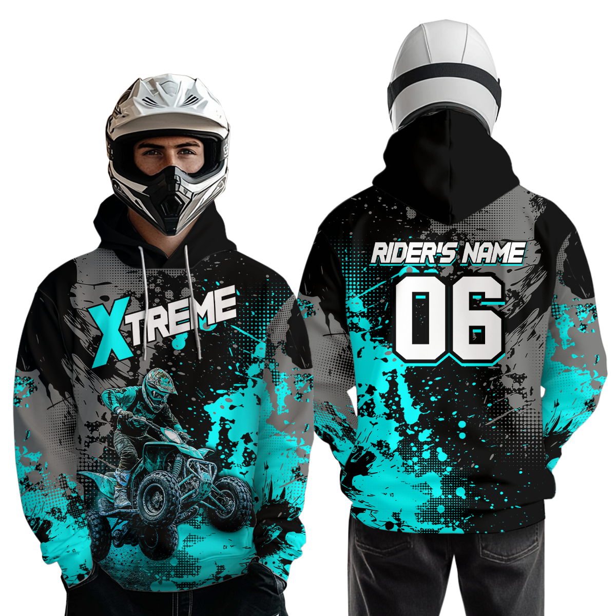 Custom ATV Motocross Hoodie Turquoise Upf30+ Extreme Quad Bike Off-Road Jersey Men Kid Mx Riding Hoodied NHN010