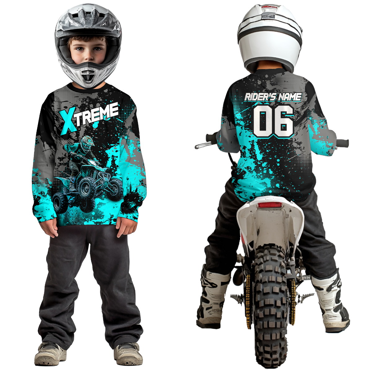 Custom Atv Motocross Shirt Turquoise UPF30+ Extreme Quad Bike Off-Road Jersey Men Kid Mx Riding Shirts NHN010