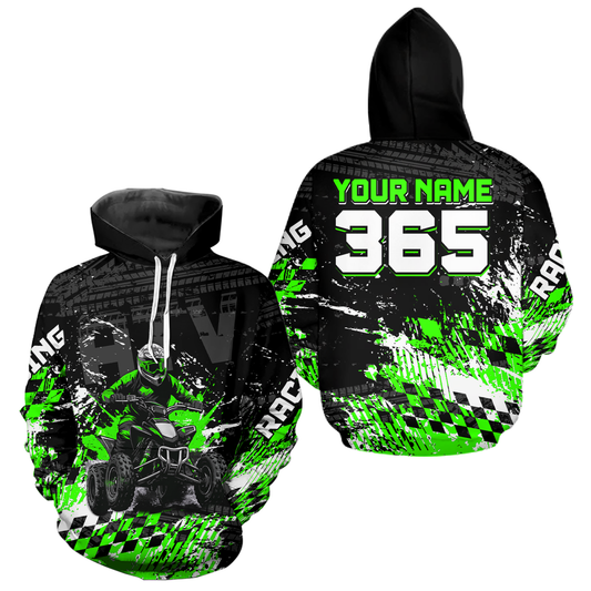 Custom Green Atv Motocross Hoodie Upf30+ Quad Bike Shirt Extreme Racing Adult Youth Off-Road Quad Shirt NHN009