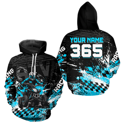 Custom Turquoise Atv Motocross Hoodie Upf30+ Quad Bike Shirt Extreme Racing Adult Youth Off-Road Quad Shirt NHN009