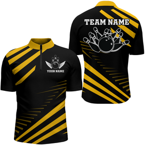 Yellow Bowling Jersey Men And Women Custom Bowling Team Shirts Unisex Bowling Polo Quarter-zip CP26