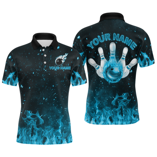 Blue Flame Bowling Jersey Men And Women Custom Bowling Shirts Unisex Polo Bowling Team Shirt CP21