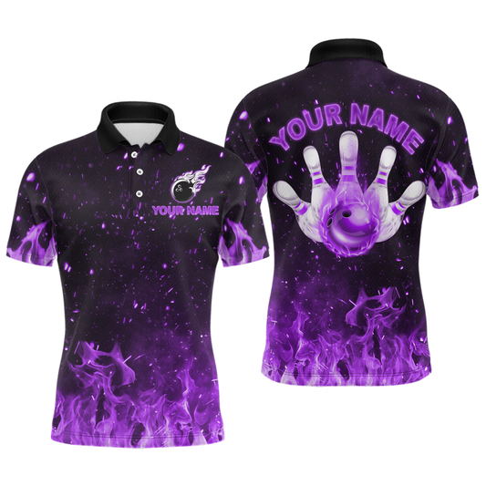 Purple Flame Bowling Jersey Men And Women Custom Bowling Shirts Unisex Polo Bowling Team Shirt CP21