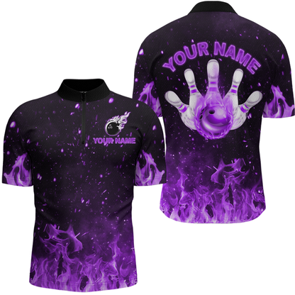 Purple Flame Bowling Jersey Men And Women Custom Bowling Shirts Unisex Polo Bowling Team Shirt CP21