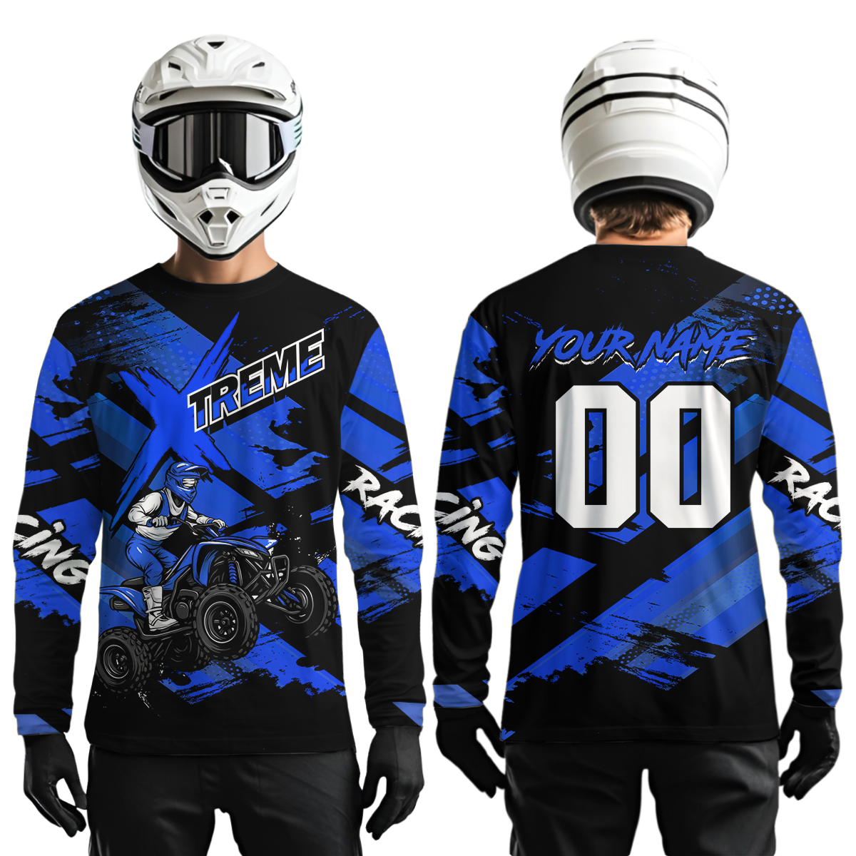 Custom Blue Quad Bike Jersey Motocross Shirt for Men Women Youth ATV Extreme Off-Road UPF30+ NHN012