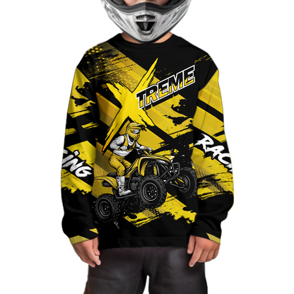 Yellow & White Quad Bike Jersey Motocross Shirt for Men Women Youth ATV Extreme Off-Road UPF30+ NHN012