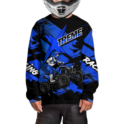 Custom Blue Quad Bike Jersey Motocross Shirt for Men Women Youth ATV Extreme Off-Road UPF30+ NHN012