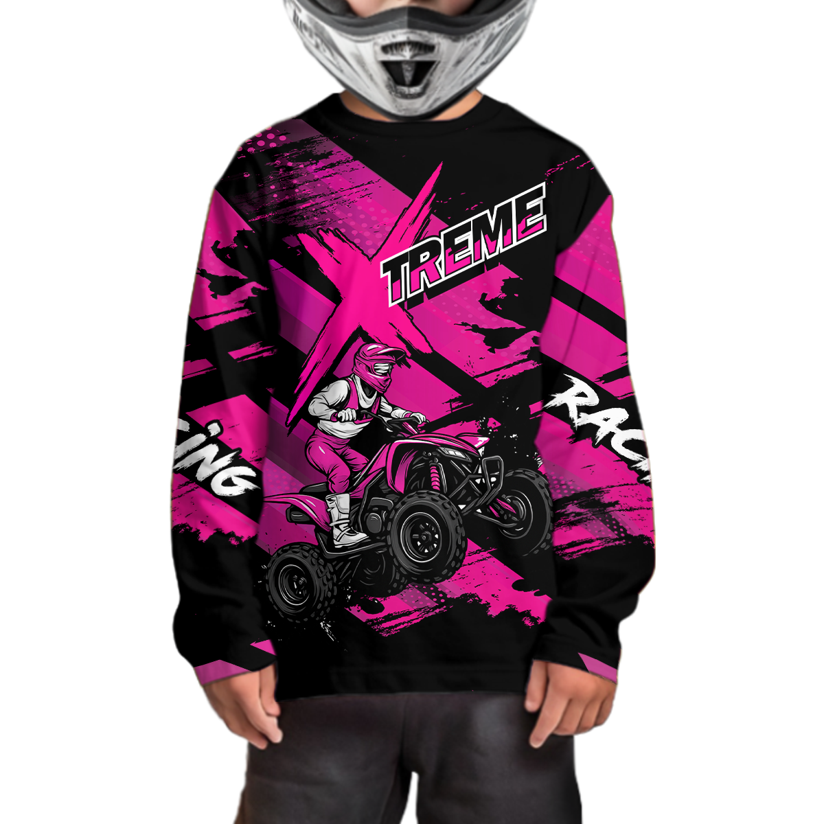 Custom Pink Quad Bike Jersey Motocross Shirt for Men Women Youth ATV Extreme Off-Road UPF30+ NHN012
