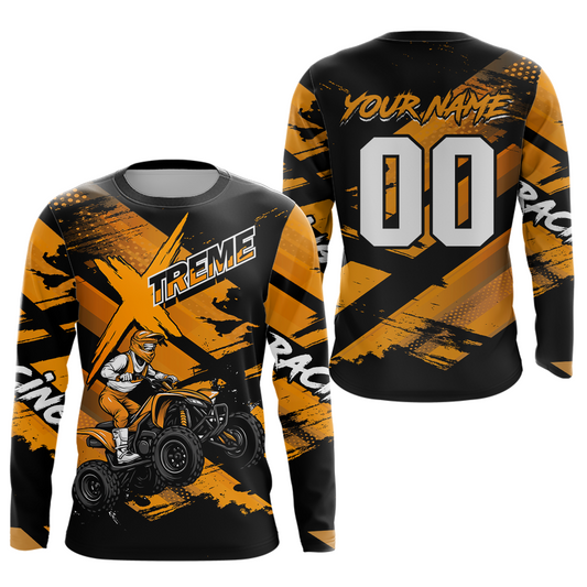 Custom Orange Quad Bike Jersey Motocross Shirt for Men Women Youth ATV Extreme Off-Road UPF30+ NHN012