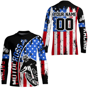 Adult&Kid Custom American Flag Dirt Bike Jersey Motocross Jersey Upf30+ Motocross Shirt| CTP77