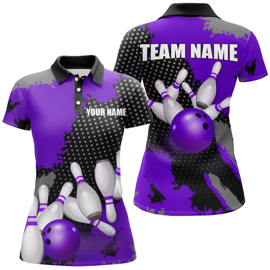 Purple Bowling Jersey Men Women Custom Bowling Team Shirts Unisex Bowling Polo Quarter-zip CP27