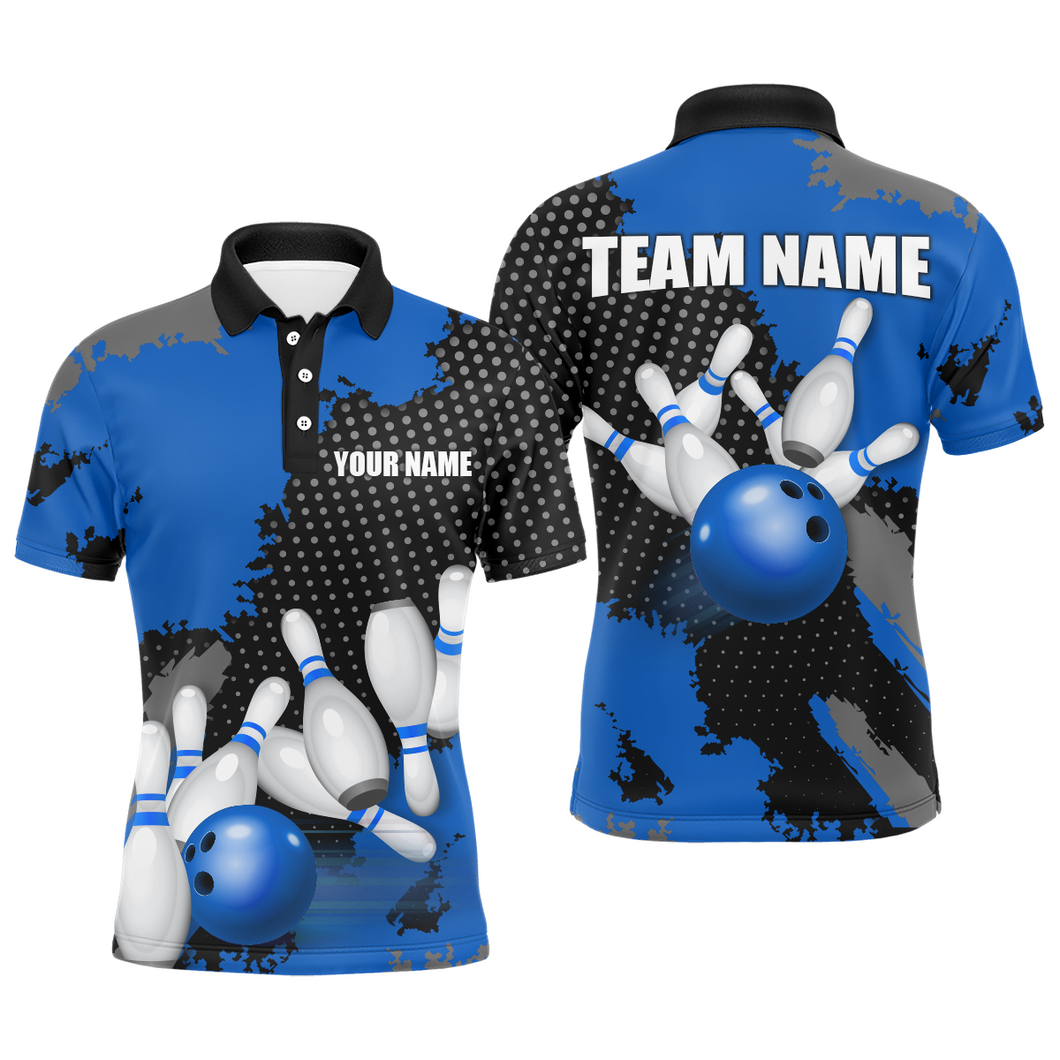 Blue Bowling Jersey Men Women Custom Bowling Team Shirts Unisex Bowling Polo Quarter-zip CP27