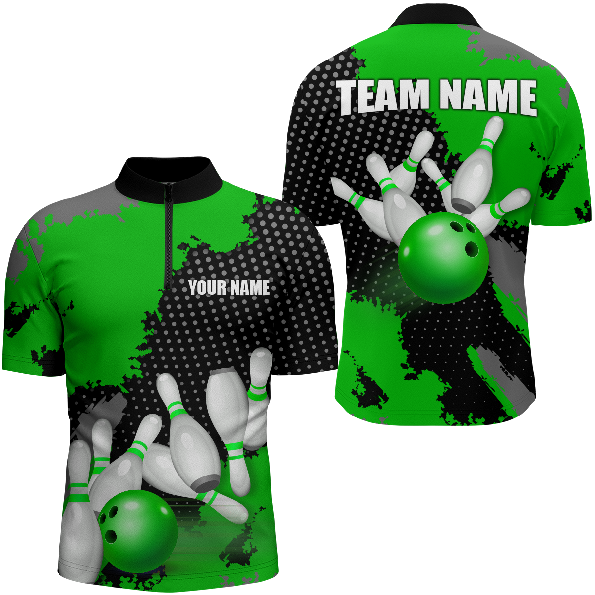 Green Bowling Jersey Men Women Custom Bowling Team Shirts Unisex Bowling Polo Quarter-zip CP27