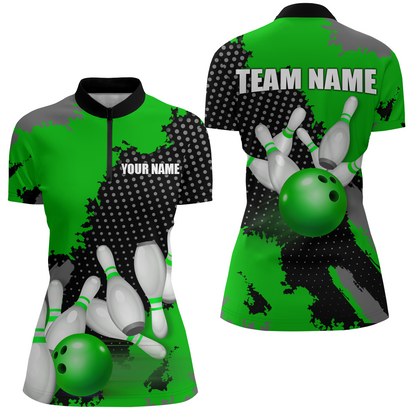 Green Bowling Jersey Men Women Custom Bowling Team Shirts Unisex Bowling Polo Quarter-zip CP27