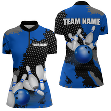 Load image into Gallery viewer, Blue Bowling Jersey Men Women Custom Bowling Team Shirts Unisex Bowling Polo Quarter-zip CP27
