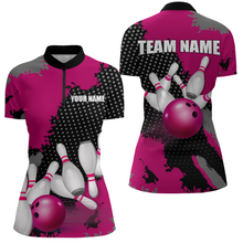 Load image into Gallery viewer, Pink Bowling Jersey Men Women Custom Bowling Team Shirts Unisex Bowling Polo Quarter-zip CP27