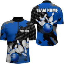 Load image into Gallery viewer, Blue Bowling Jersey Men Women Custom Bowling Team Shirts Unisex Bowling Polo Quarter-zip CP27