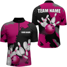 Load image into Gallery viewer, Pink Bowling Jersey Men Women Custom Bowling Team Shirts Unisex Bowling Polo Quarter-zip CP27