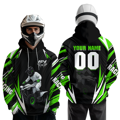 Green Atv Motocross Hoodie Adult Youth Kid Upf30+ Custom Quad Bike Shirt Boys Girls Extreme Off-Road Racing Hooded  NHN011