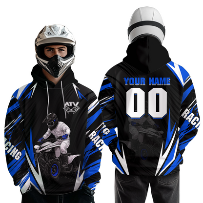 Blue Atv Motocross Hoodie Adult Youth Kid Upf30+ Custom Quad Bike Shirt Boys Girls Extreme Off-Road Racing Hooded  NHN011