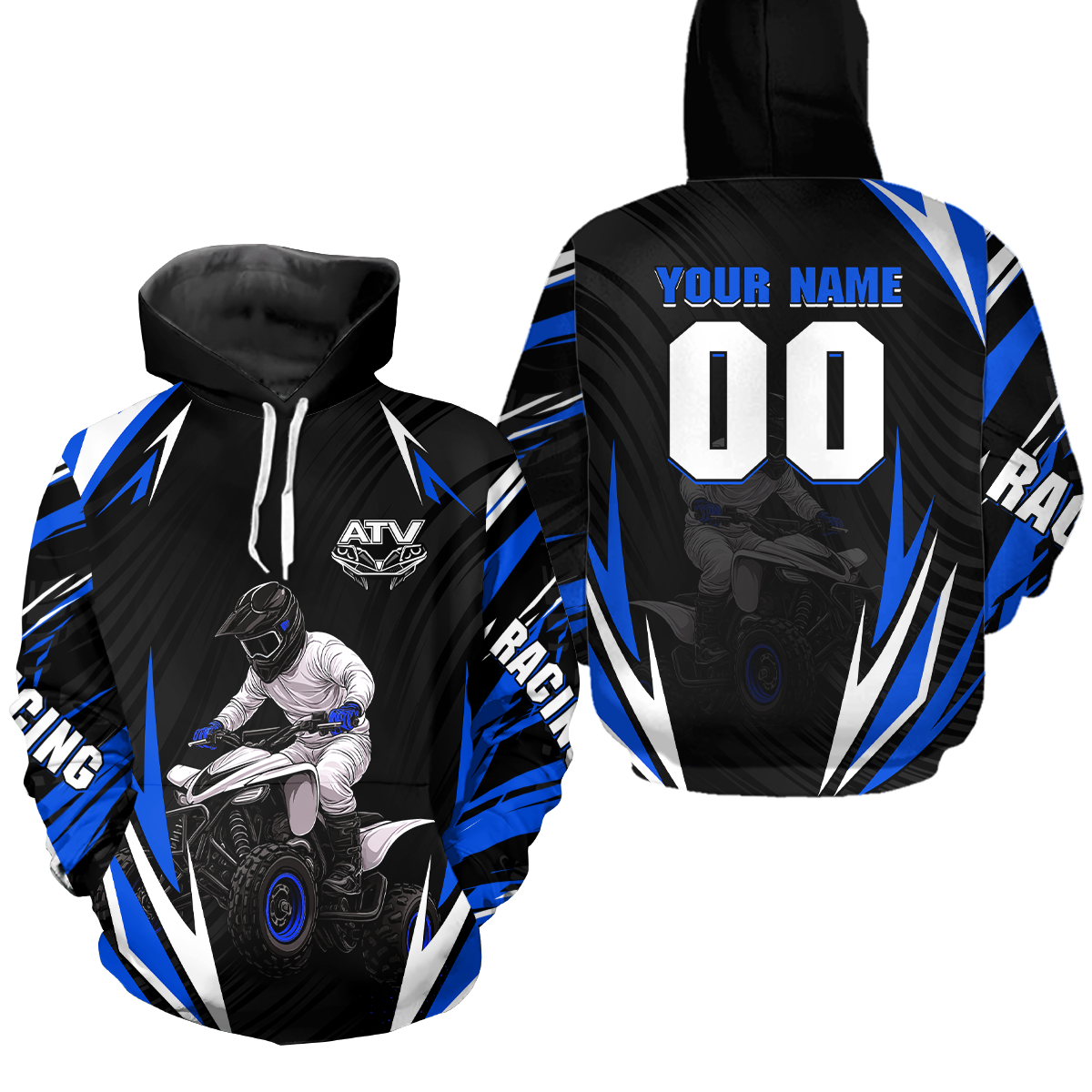 Blue Atv Motocross Hoodie Adult Youth Kid Upf30+ Custom Quad Bike Shirt Boys Girls Extreme Off-Road Racing Hooded  NHN011