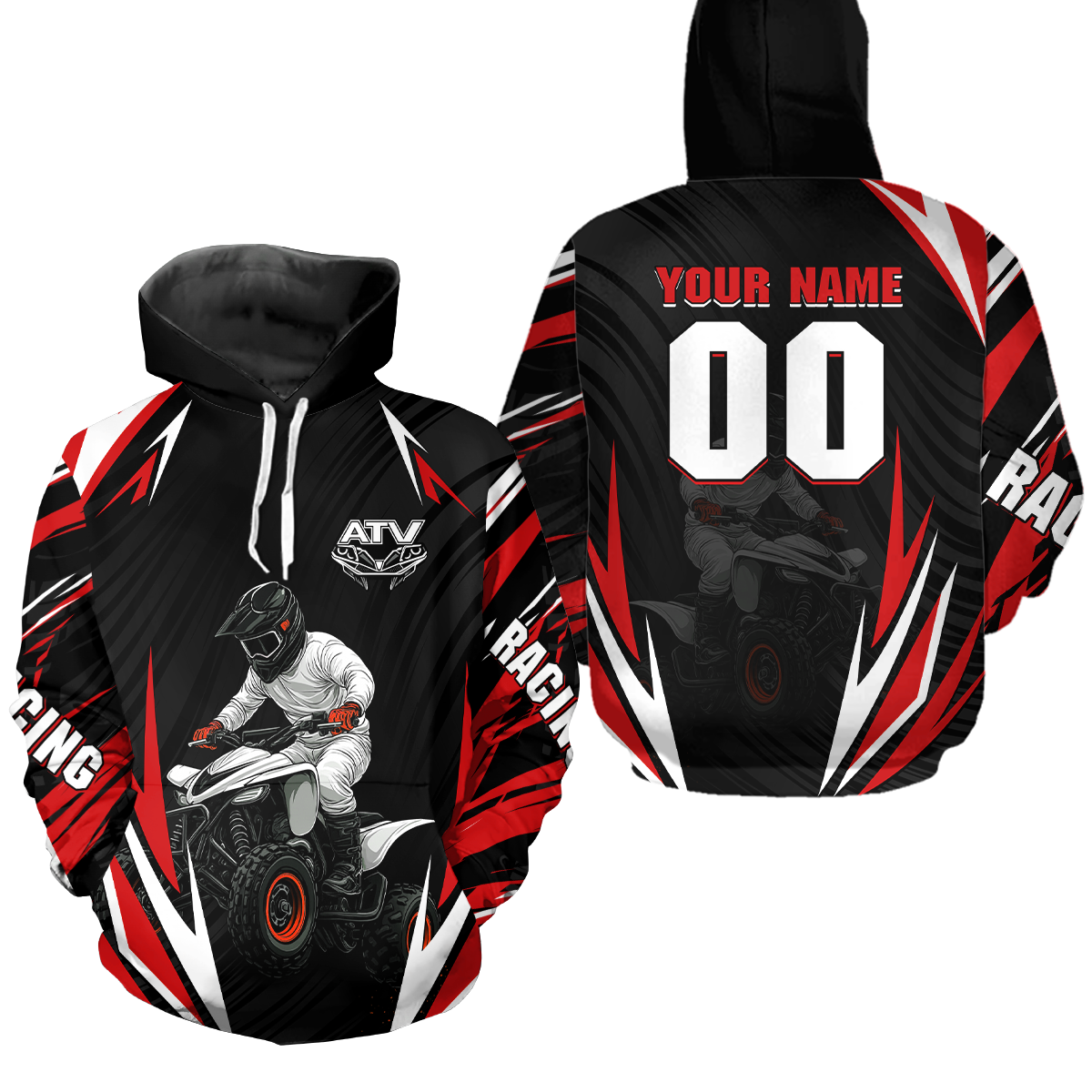 Red Atv Motocross Hoodie Adult Youth Kid Upf30+ Custom Quad Bike Shirt Boys Girls Extreme Off-Road Racing Hooded  NHN011