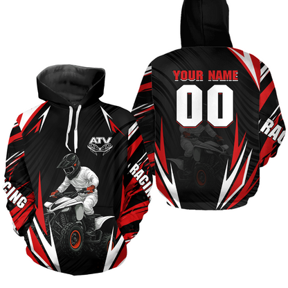 Red Atv Motocross Hoodie Adult Youth Kid Upf30+ Custom Quad Bike Shirt Boys Girls Extreme Off-Road Racing Hooded  NHN011