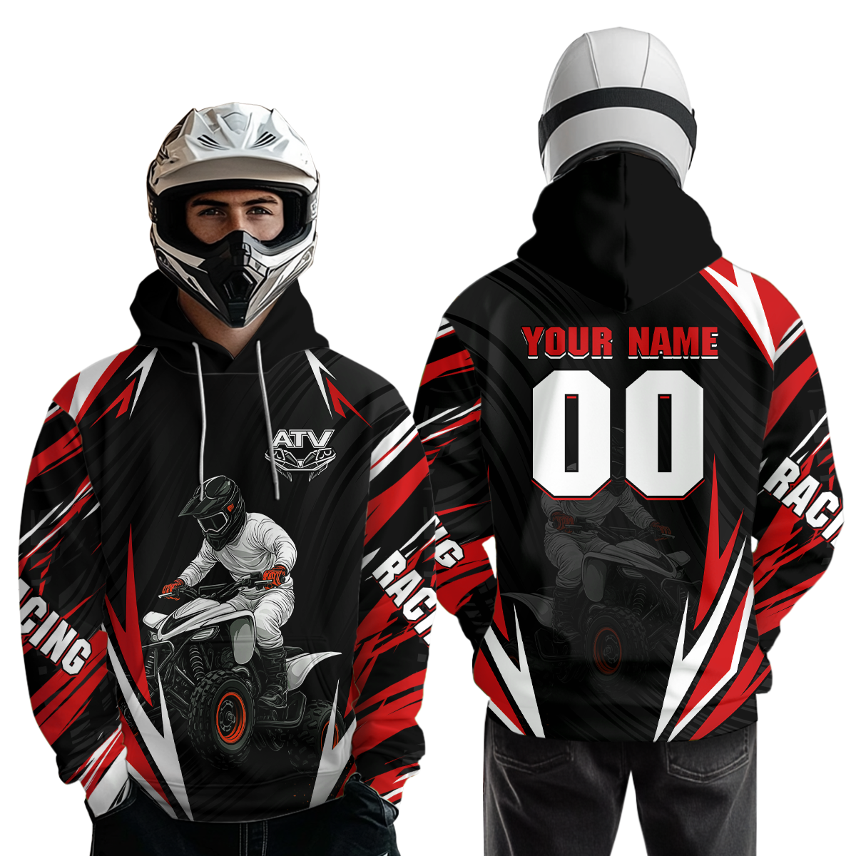 Red Atv Motocross Hoodie Adult Youth Kid Upf30+ Custom Quad Bike Shirt Boys Girls Extreme Off-Road Racing Hooded  NHN011