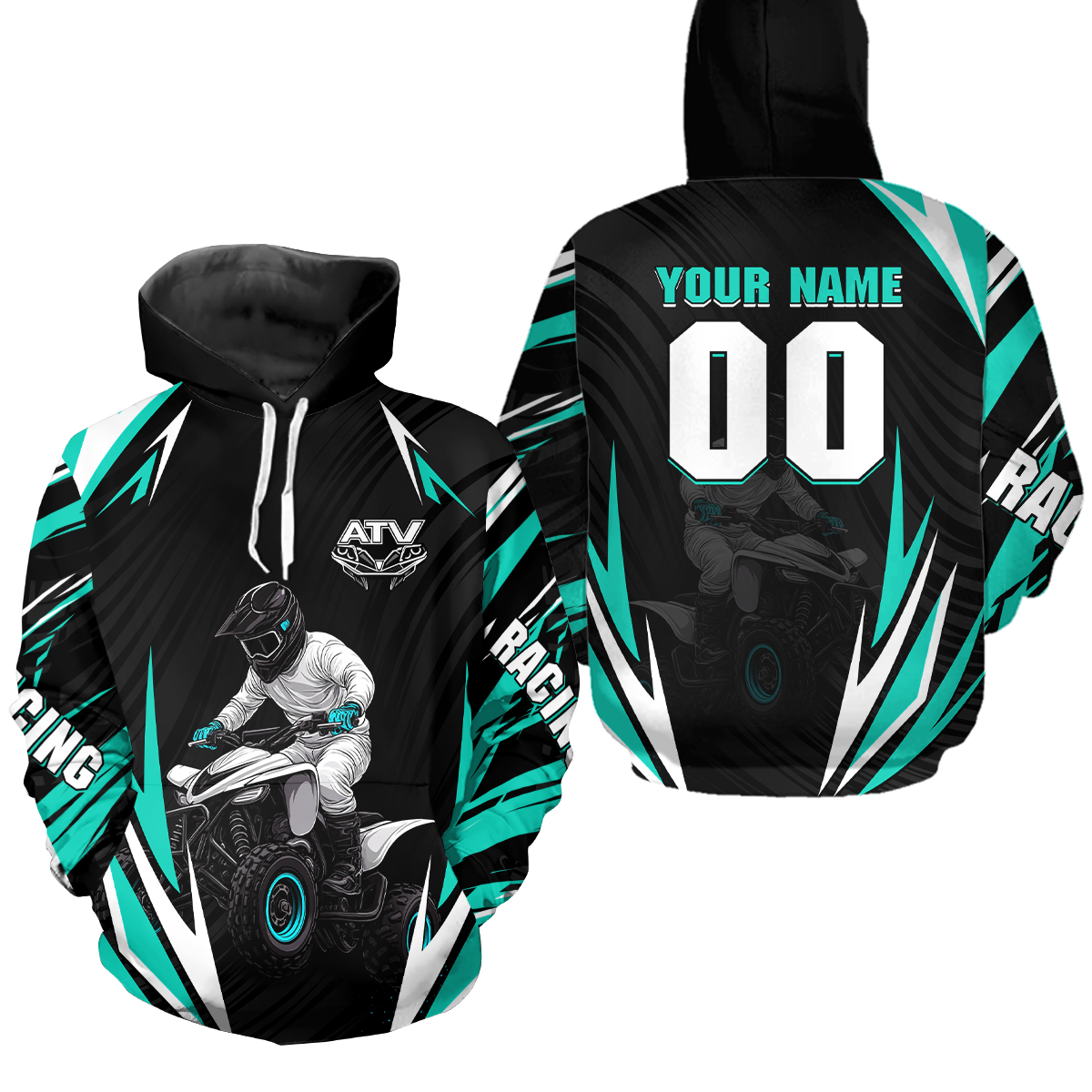 Turquoise Atv Motocross Hoodie Adult Youth Kid Upf30+ Custom Quad Bike Shirt Boys Girls Extreme Off-Road Racing Hooded  NHN011
