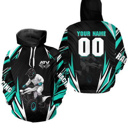 Turquoise Atv Motocross Hoodie Adult Youth Kid Upf30+ Custom Quad Bike Shirt Boys Girls Extreme Off-Road Racing Hooded  NHN011