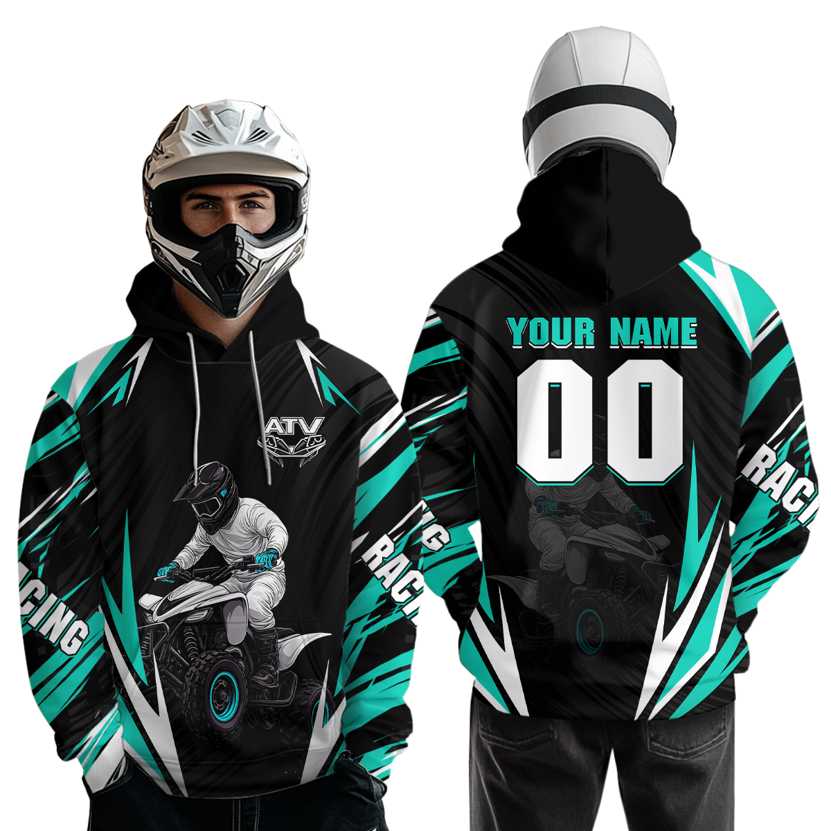 Turquoise Atv Motocross Hoodie Adult Youth Kid Upf30+ Custom Quad Bike Shirt Boys Girls Extreme Off-Road Racing Hooded  NHN011