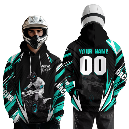 Turquoise Atv Motocross Hoodie Adult Youth Kid Upf30+ Custom Quad Bike Shirt Boys Girls Extreme Off-Road Racing Hooded  NHN011