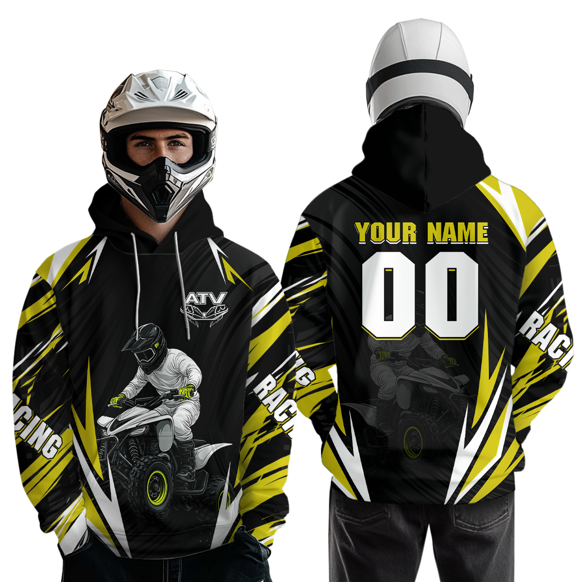 Yellow Atv Motocross Hoodie Adult Youth Kid Upf30+ Custom Quad Bike Shirt Boys Girls Extreme Off-Road Racing Hooded  NHN011