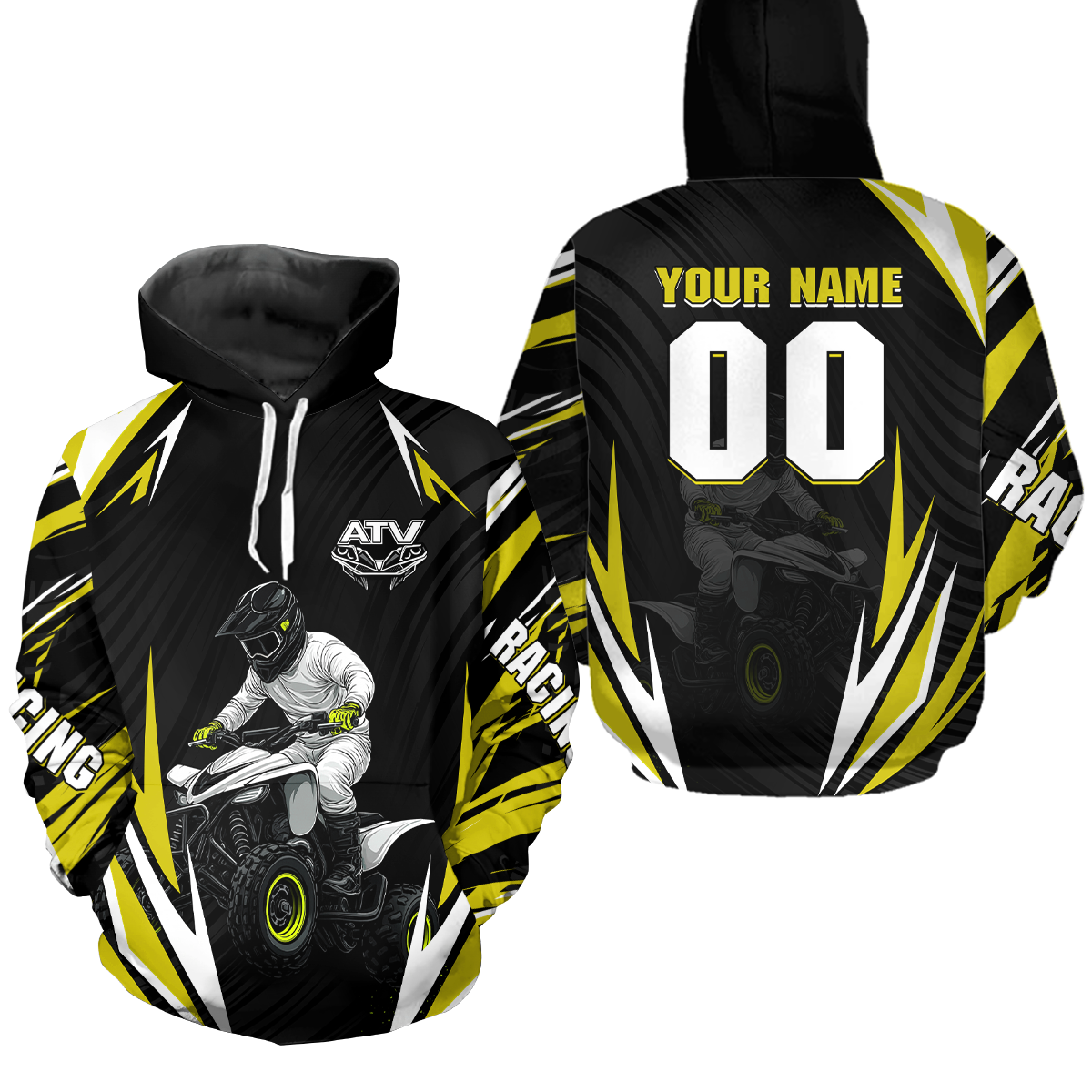 Yellow Atv Motocross Hoodie Adult Youth Kid Upf30+ Custom Quad Bike Shirt Boys Girls Extreme Off-Road Racing Hooded  NHN011