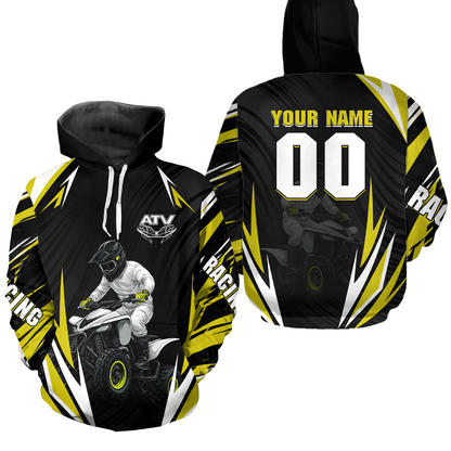 Yellow Atv Motocross Hoodie Adult Youth Kid Upf30+ Custom Quad Bike Shirt Boys Girls Extreme Off-Road Racing Hooded  NHN011