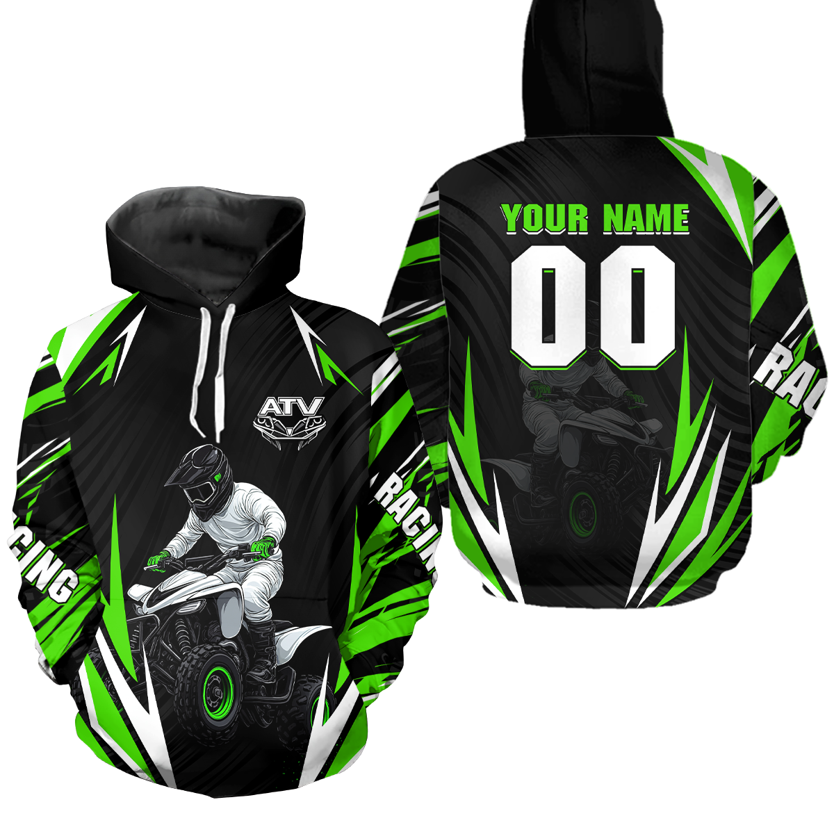 Green Atv Motocross Hoodie Adult Youth Kid Upf30+ Custom Quad Bike Shirt Boys Girls Extreme Off-Road Racing Hooded  NHN011