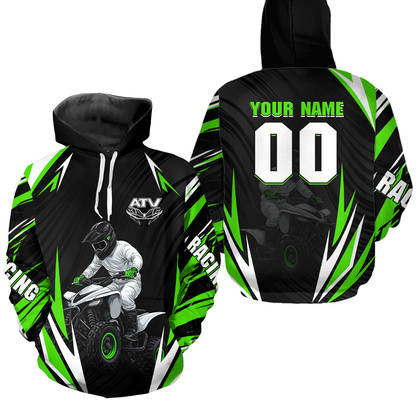 Green Atv Motocross Hoodie Adult Youth Kid Upf30+ Custom Quad Bike Shirt Boys Girls Extreme Off-Road Racing Hooded  NHN011