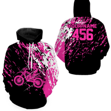 Load image into Gallery viewer, Custom Dirt Bike Hoodie Pink Motocross Hoodie Mens Women Motocross Hooded Jersey| CTP20