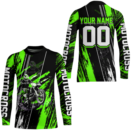 Adult&Kid Green Dirt Bike Jersey Motocross Jersey Upf30+ Custom Mens Women Off-Road Jersey| CTP05