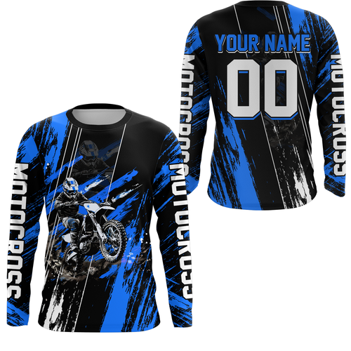 Adult&Kid Blue Dirt Bike Jersey Motocross Jersey Upf30+ Custom Mens Women Off-Road Jersey| CTP05