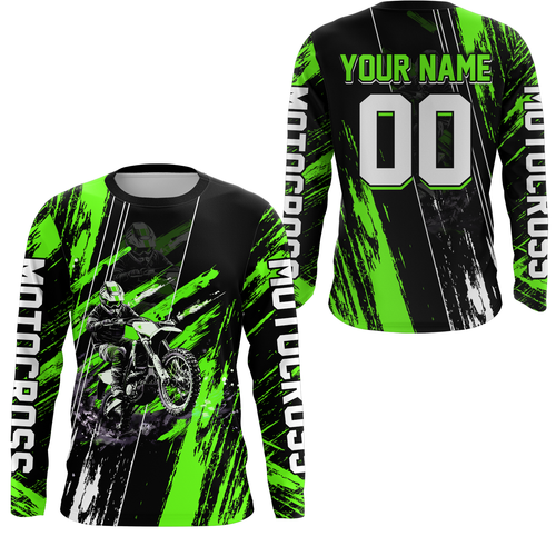 Adult&Kid Green Dirt Bike Jersey Motocross Jersey Upf30+ Custom Mens Women Off-Road Jersey| CTP05