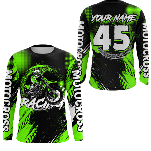 Custom Dirt Bike Green Jersey Motocross Jersey Upf30+ Mens Women Motocross Shirt| CTP22