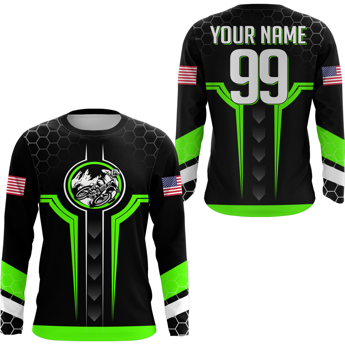 Adult&Kid Green Custom Dirt Bike Jersey Motocross Jersey Upf30+ Motocross Shirt| CTP78