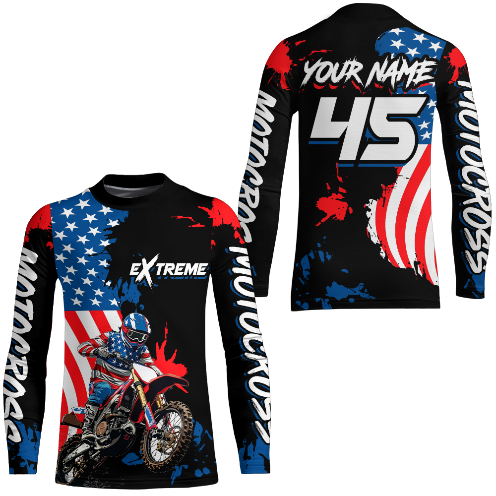 Adult&Kid Custom US Flag Motocross Jersey UPF30+ MX Racing Biker Off-road Dirt Bike Racewear| CTP62