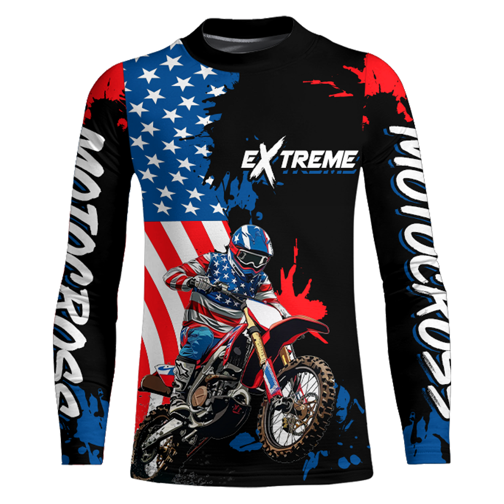 Adult&Kid Custom US Flag Motocross Jersey UPF30+ MX Racing Biker Off-road Dirt Bike Racewear| CTP62
