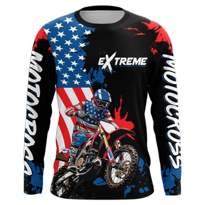 Adult&Kid Custom US Flag Motocross Jersey UPF30+ MX Racing Biker Off-road Dirt Bike Racewear| CTP62