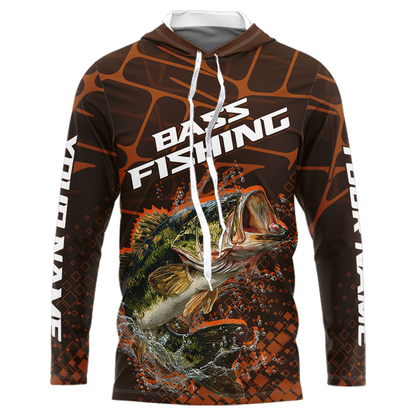 Largemouth Bass Fishing, Fishing Shirts Long Sleeve Hooded Scale, Fishing Gift | Orange NHT393